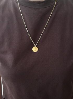 December Birthday Flower Round Coin Necklace Titanium Steel