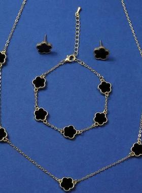 Lucky Five-petal Flower Five-leaf Clover Bracelet Earrings N