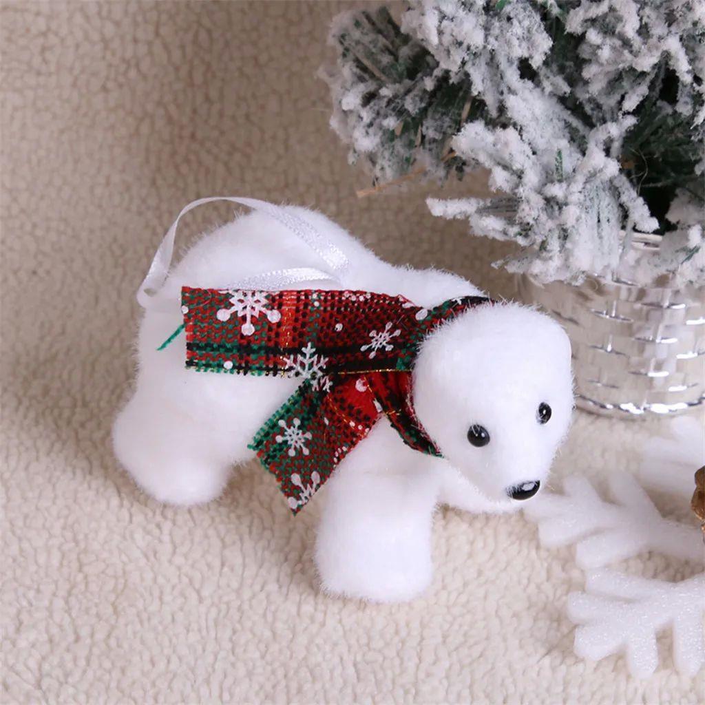 Mini Cute Plush White Bear Christmas Tree Pendant Ornament C