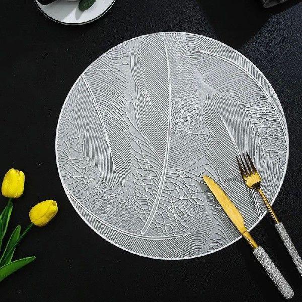 1Pc 38x38cm Round Feather Pattern Dining Table Mat PVC Hot