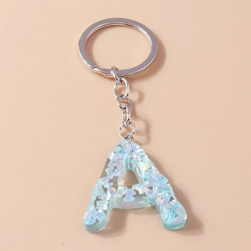 Colorful Acrylic Glitter Alphabet Keychain 26 Initials A-Z L