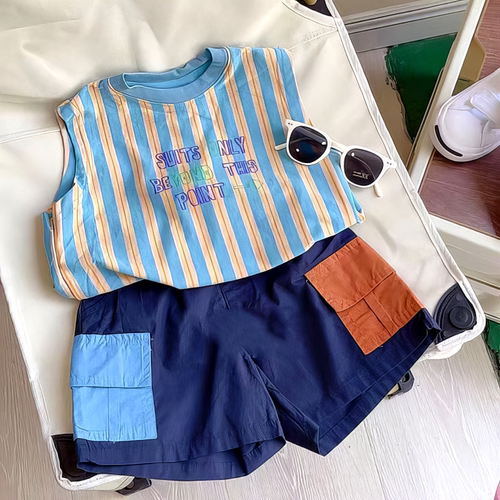 无袖条纹衣服时尚宝夏季2024裤CZ-872704HT小童男女宝新款洋气