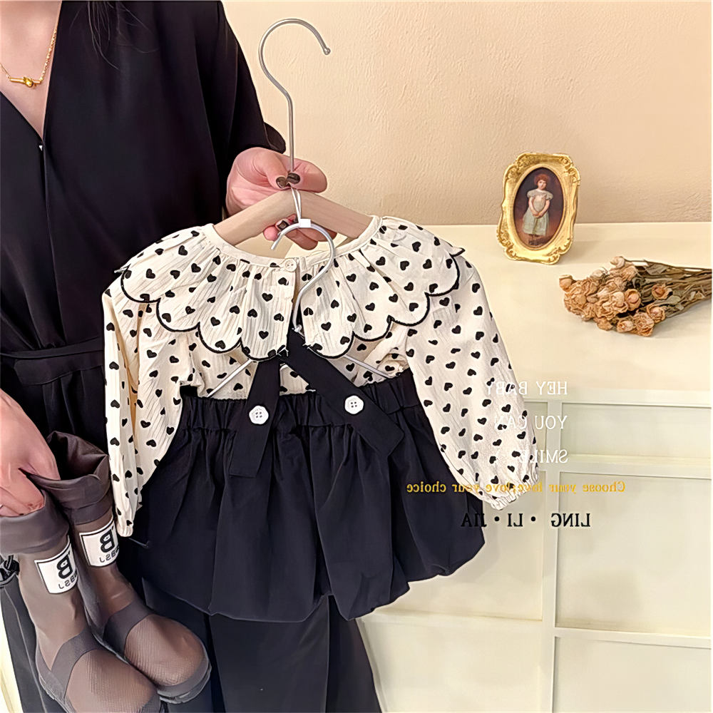 宝宝领套装女童衬衫褶两件套童装裙百版秋女娃娃上衣儿童韩装背带