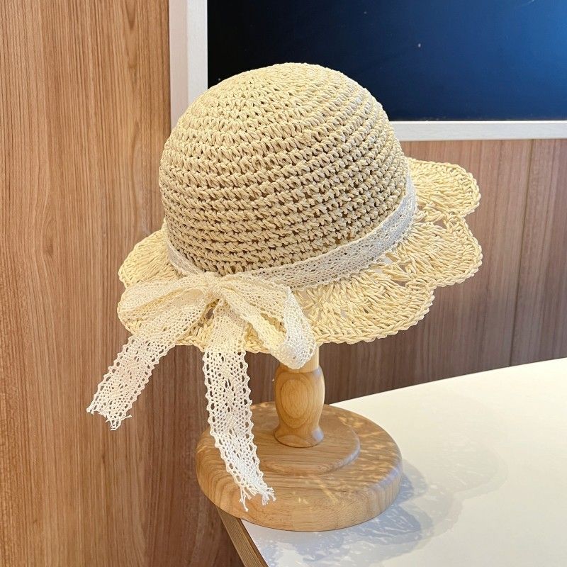春夏季婴幼儿大檐防晒蝴蝶结草帽