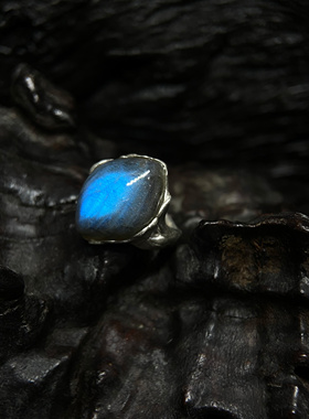 时目造物纯银蓝光拉长石戒指