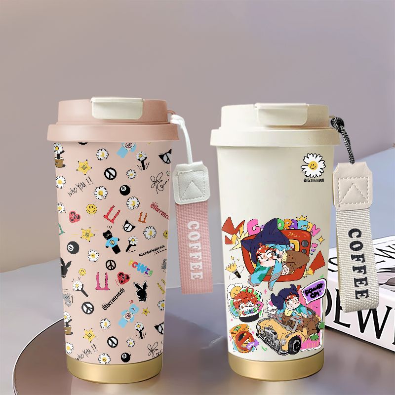 GD权志龙Q版保温杯不锈钢双饮夏季运动大容量吸管外出便携保冷杯