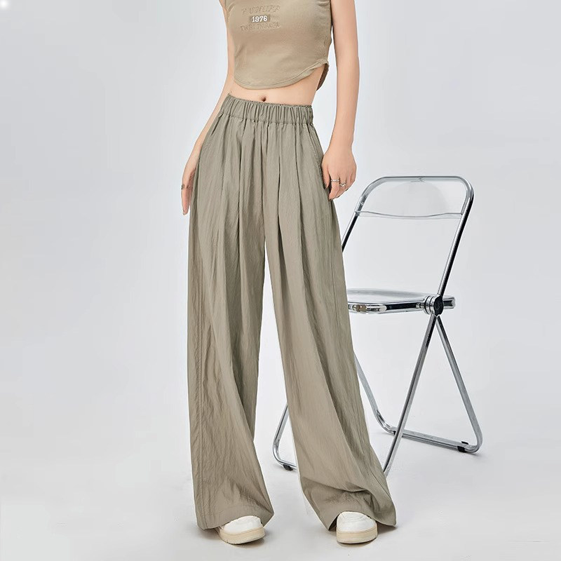 冰丝阔腿裤子女夏季薄款高腰垂感宽松凉凉褶皱禅意慵懒棉麻山本裤