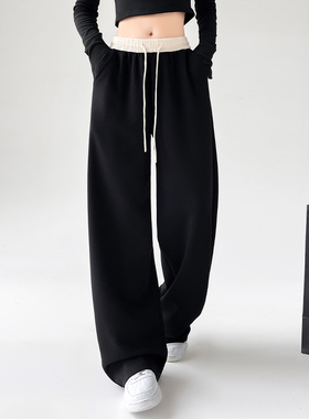 美式黑色运动裤女春秋季2026新款宽松直筒休闲卫裤高个子加长裤子