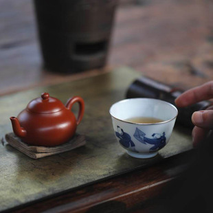 弥云斋包银口青花手绘主人杯单杯景德镇陶瓷茶杯杯子童趣手工