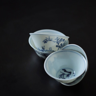 忘言造物山水青花功夫茶杯景德镇陶瓷手工品茗杯小茶杯