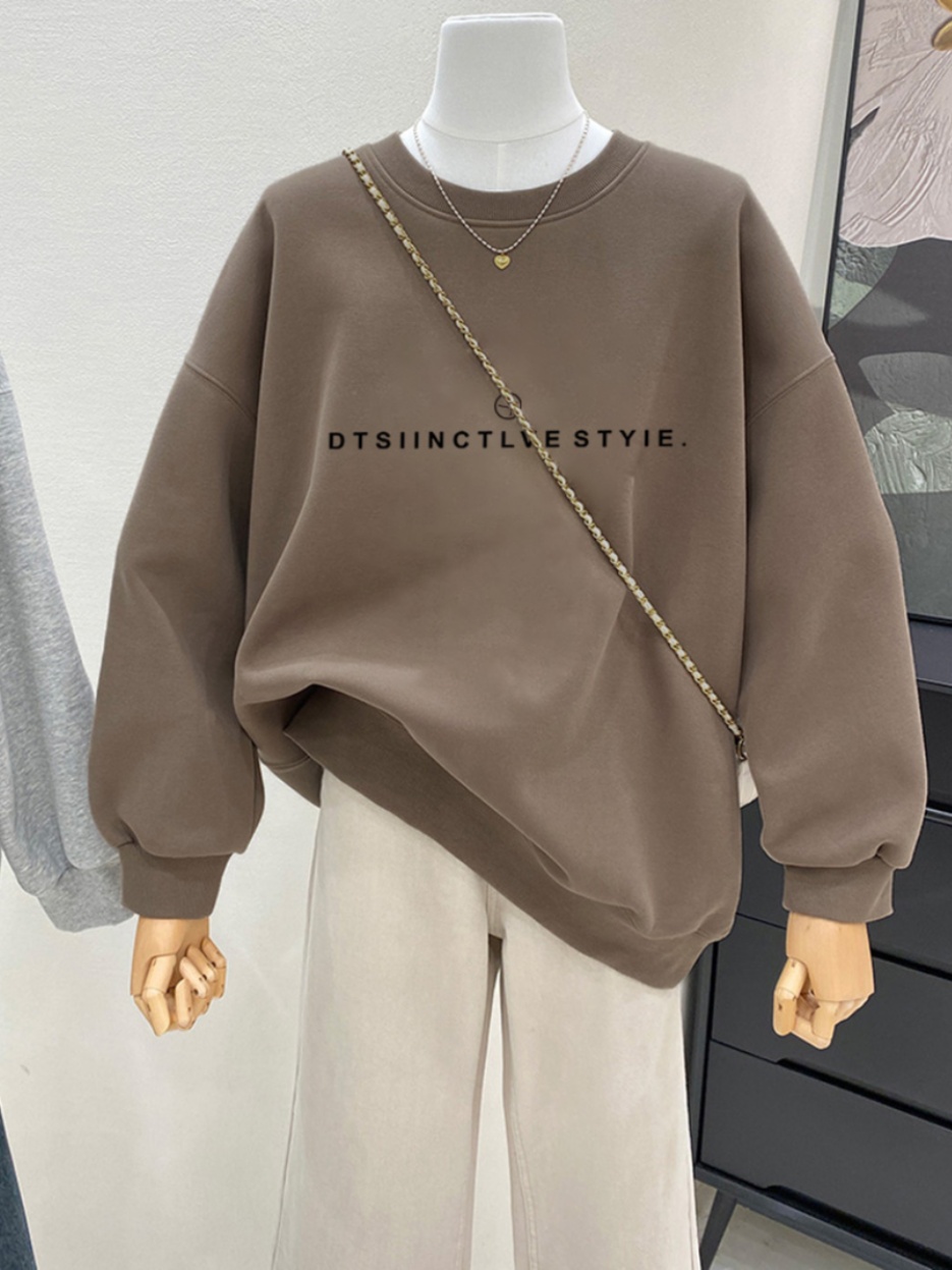 2025新款圆领卫衣女宽松休闲洋气时尚百搭加绒加厚上衣春秋冬季潮