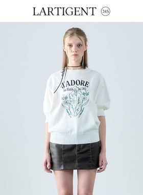 LARTIGENT 24S新款小花朵字母印花半袖泡泡袖短袖圆领卫衣女春款