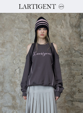LARTIGENT 24秋字母刺绣肩膀镂空圆领套头宽松休闲长袖卫衣