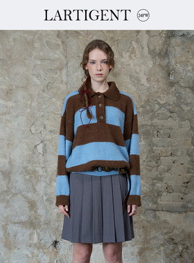 LARTIGENT BLACKPINK Jennie同款宽条纹撞色纽扣针织衫毛衣外套女