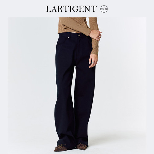 LARTIGENT 25春新款字母刺绣复古风全棉豹纹休闲裤韩国潮流正品