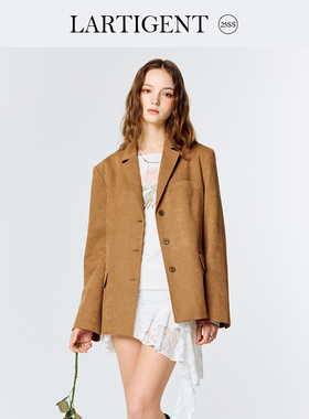 LARTIGENT 25春新款绒面纹理驼色西装外套女多口袋通勤西服