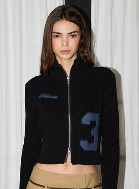 LARTIGENT 25秋新款字母刺绣双头拉链针织衫短款开衫