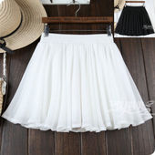 白色纱裙短裙a字百褶女雪纺半身裙子蓬蓬裙裤 裙大摆高腰半裙夏季