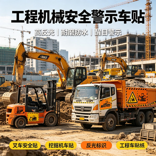 工程机械反光警示车贴叉车车贴挖掘机工地车辆高反光标识贴纸定制