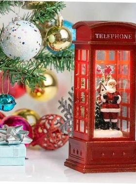 Christmas Red Vintage Luminous Phone Booth Lantern Christmas