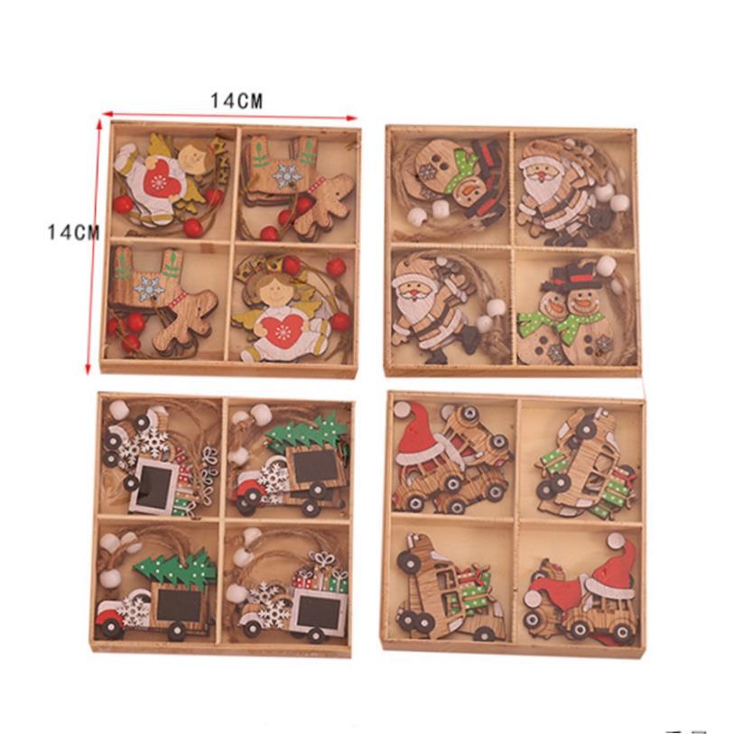 12Pcs New Year Wooden Ornaments Christmas Tree Decorations