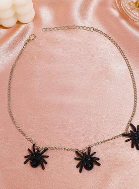 Vintage black spider pendant necklace with collarbone chain