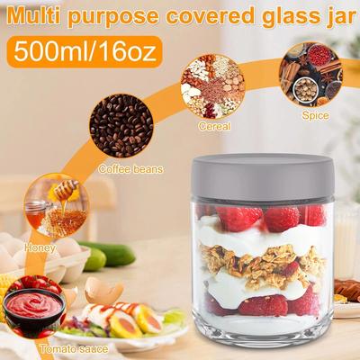 4Pcs Overnight Oats Jar Clear Glass Storage Jar with Sealed