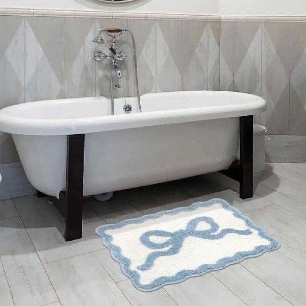 Pink Blue Bow Bathroom Rugs Coquette Aesthetic Bow Decor