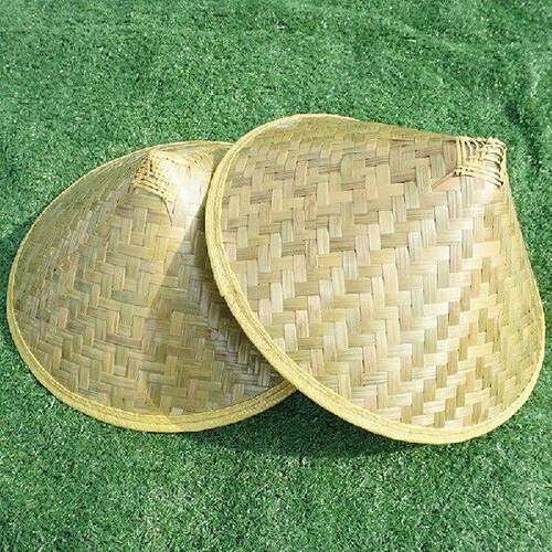 Bamboo Woven Green Conical Hat Chinese Retro Bamboo Rattan