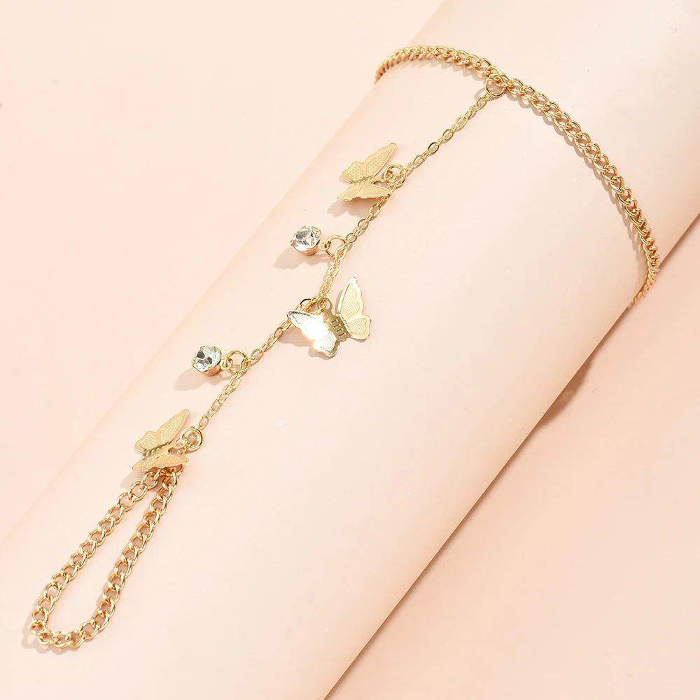 Creative Butterfly Link Chain Bracelet Connected Finger Ring