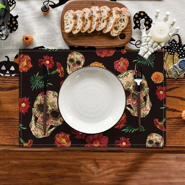 Sugar Skulls Marigolds Day of The Dead Placemats Set of