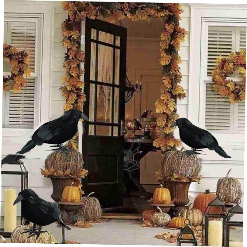 1pc Halloween Black Crow Model Simulation Fake Bird Animal