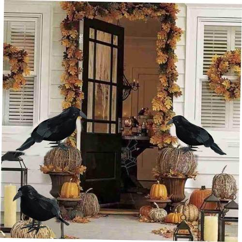 1pc Halloween Black Crow Model Simulation Fake Bird Animal