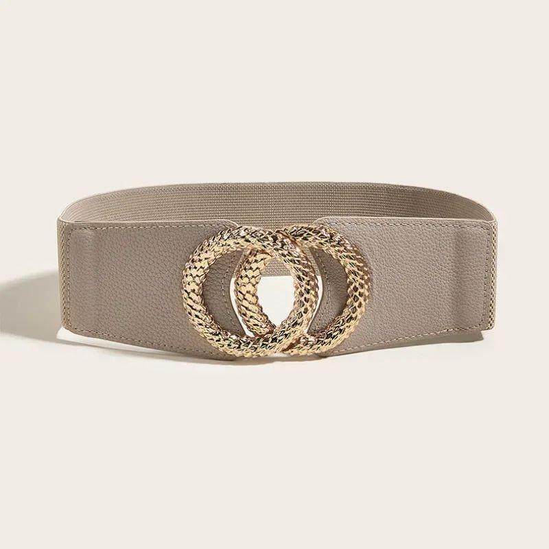 Korean Fashion Ladies Decorated Elastic Wide Gold Belt Buckl