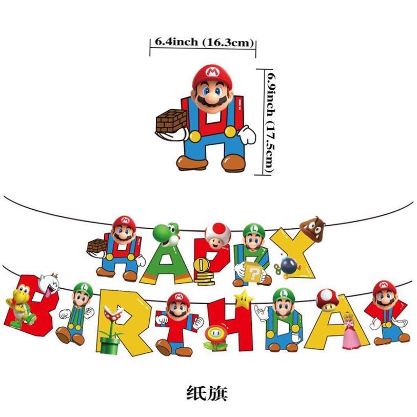 Mario Theme Birthday Party Decoration Mario Flag Cake Card