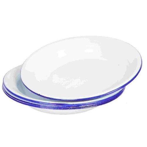 4 Pcs Enamel Plates and Bowls White Serving Platters Food