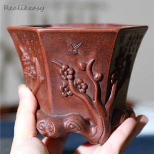 Chinese Yixing Purple Clay Flower Pot Bonsai Pot Handmade