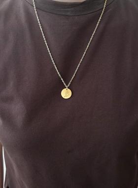 December Birthday Flower Round Coin Necklace Titanium Steel