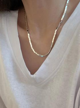 smooth square tube slub chain necklace women