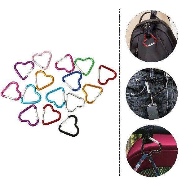 15 Pcs Heart Shaped Carabiner Ring Organizer Chain