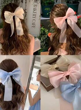 Girls Blue Pink Big Bow Ribbon Hair Clip Elegant Simple Spri