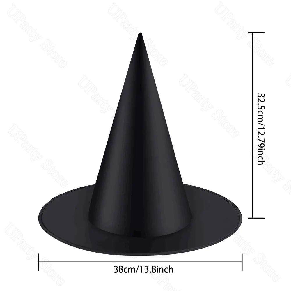 6/12Pcs Halloween Black Witches Hats with Rope Hanging Wizar