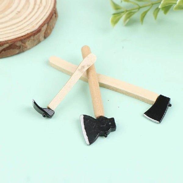 3Pcs/set Mini Wood Metal Chopper Hatchet Dollhouse