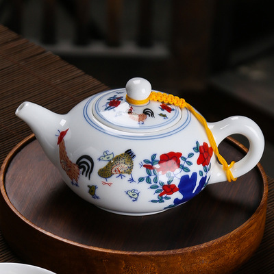 仿复古大明成化斗彩鸡缸杯仿古功夫茶具单壶陶瓷青花泡茶器茶壶