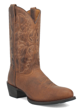 美国代购Laredo男靴秋款牛仔靴秋季中筒靴刺绣中跟复古R趾西部靴