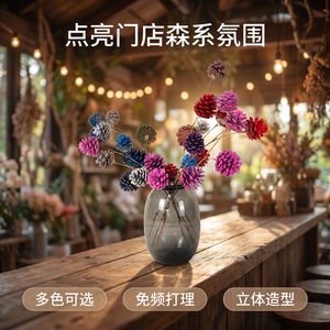 彩色松果干枝装饰摆件手工干花