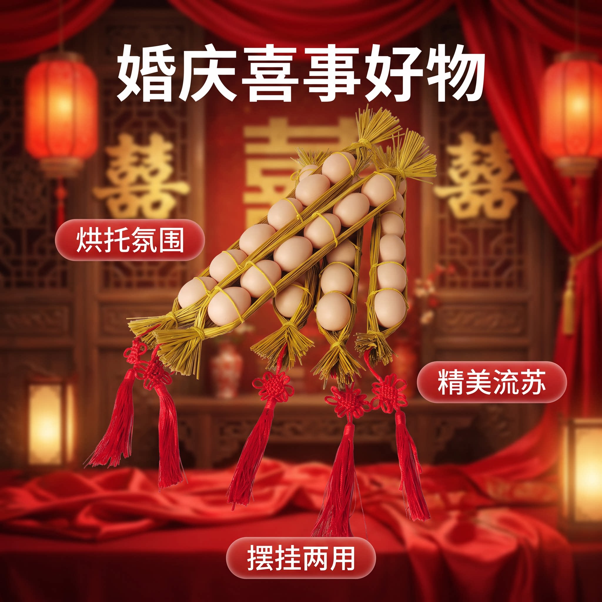 鸡蛋挂饰喜庆装挂流苏款悬挂装饰