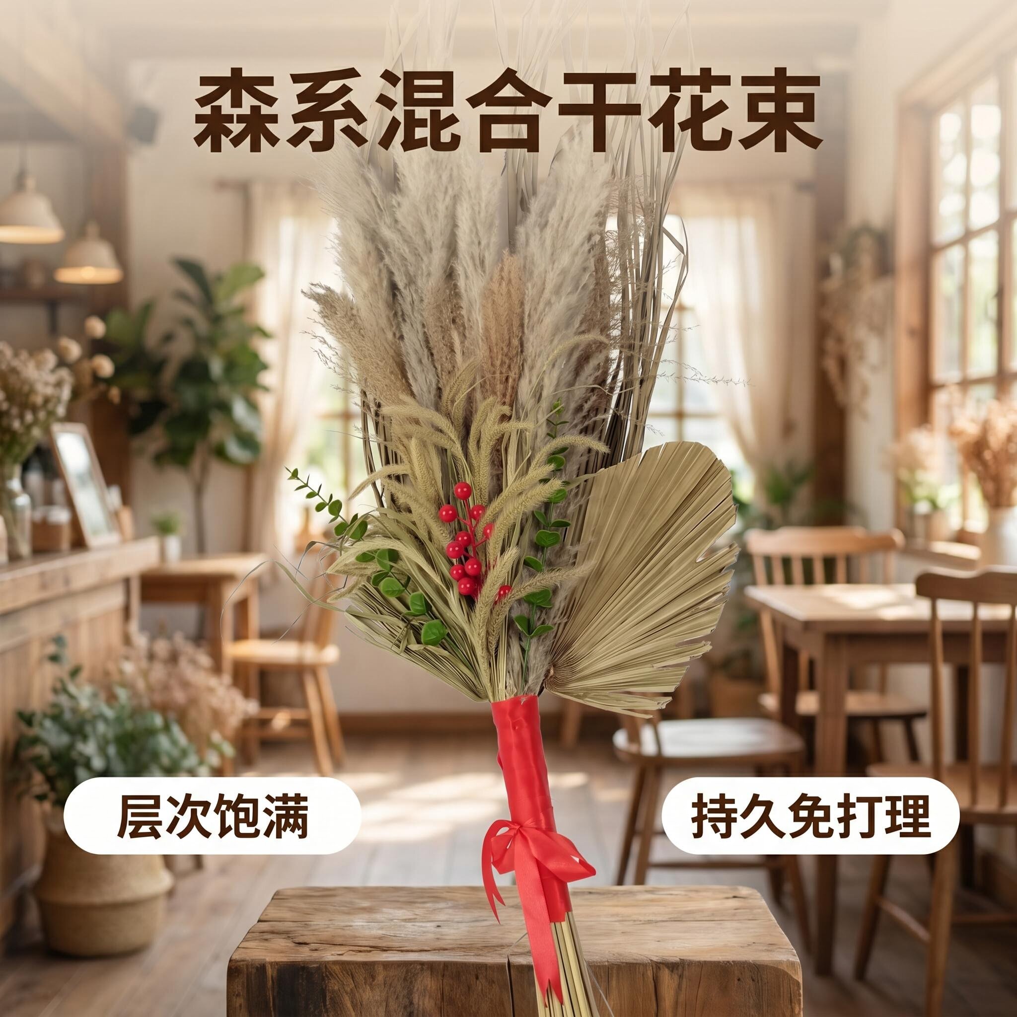 混合干花束免打理陈列短视频布景