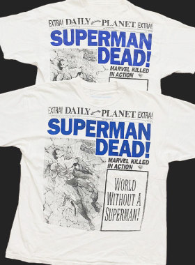 World without a superman 美国电影大印花Vintage重磅短袖T恤