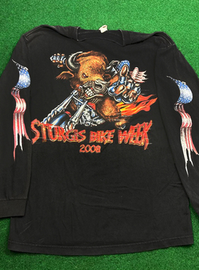 Sturgis Bike Week 美式复古水洗重磅Vintage机车风重磅长袖T恤